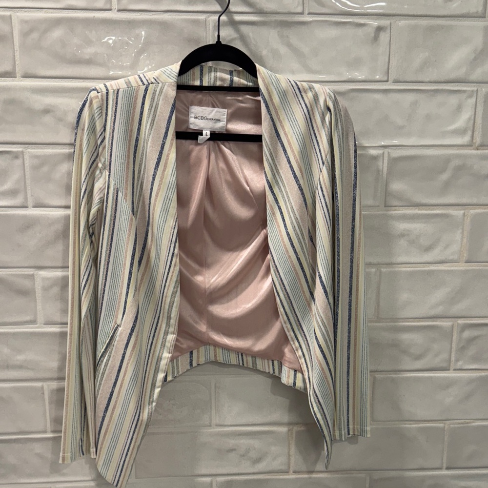 BCBGeneration Striped Blazer - Cream, Blue, Yellow